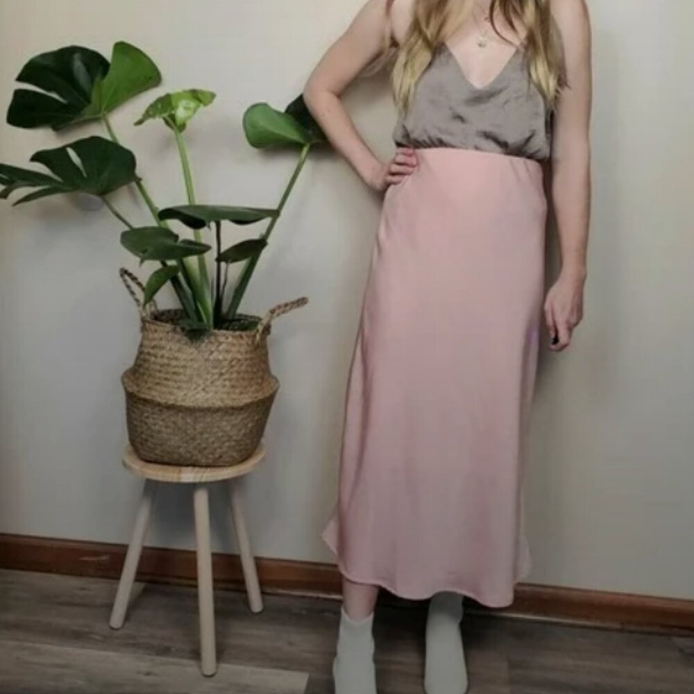 A New Day Satin Pale Pink Midi Skirt XL